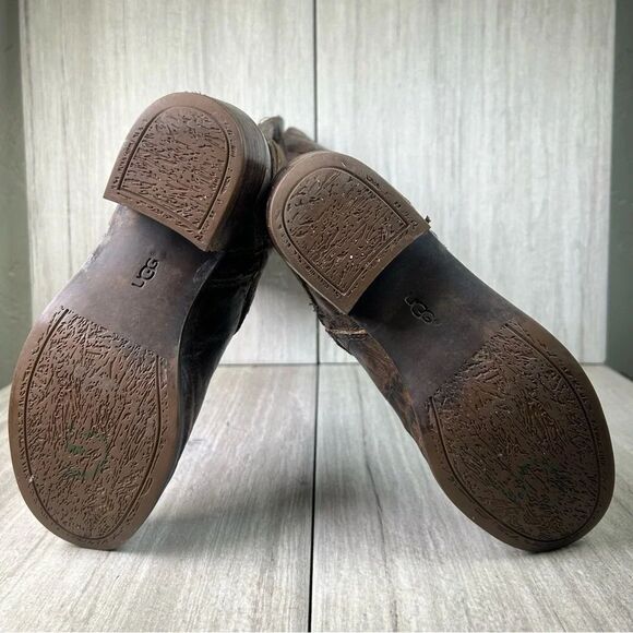 UGG Esplanade Tall Riding Boots Harness Croc Print Heeled Shoe Womens Size 5.5 - Picture 8 of 11